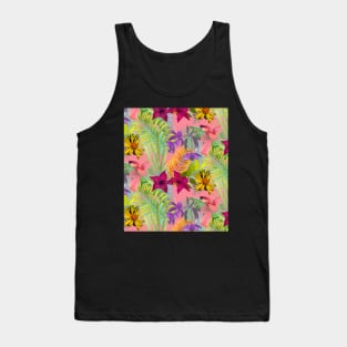 Elegant tropical flowers and leaves pattern floral illustration, pink tropical pattern over a Tank Top